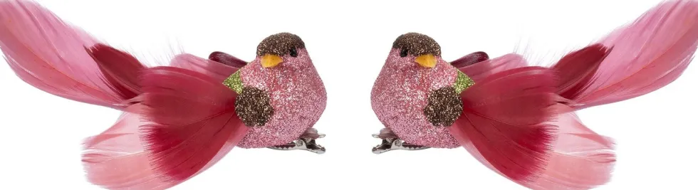 Intratuin kerstclip Madar vogel roze 12,7 x 10 x 5 cm 2 stuks