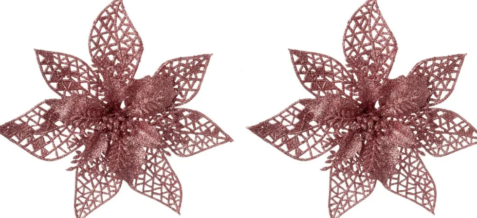 Intratuin kerstclip Nira bloem roze D 22 cm 2 stuks
