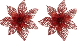 Intratuin kerstclip Nira bloem rood D 22 cm 2 stuks