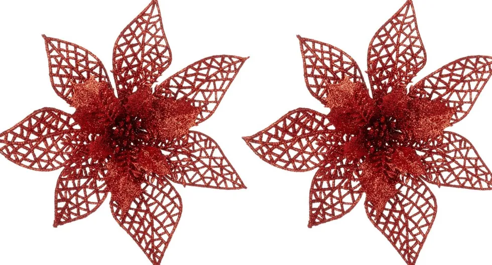 Intratuin kerstclip Nira bloem rood D 22 cm 2 stuks