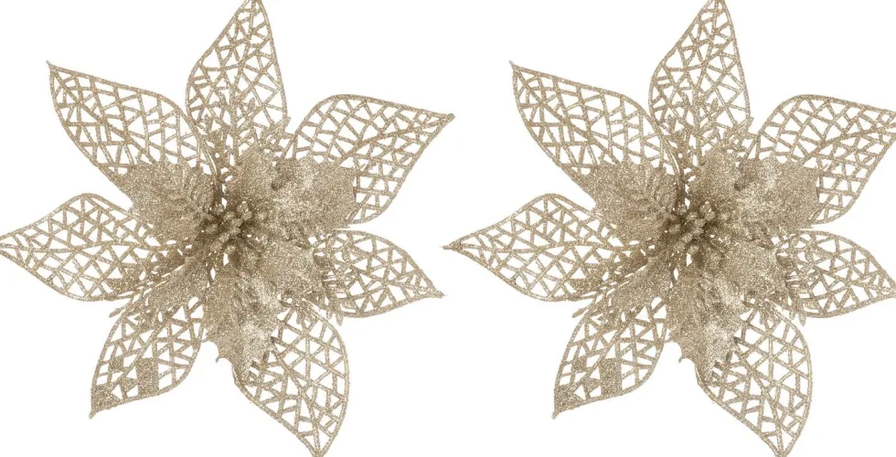 Intratuin kerstclip Nira bloem beige D 22 cm 2 stuks