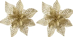 Intratuin kerstclip Nira bloem goud D 22 cm 2 stuks