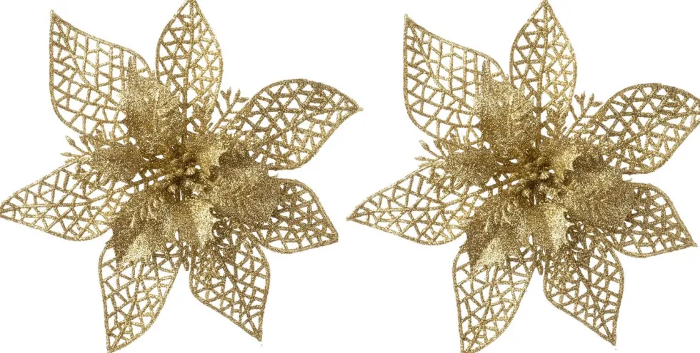 Intratuin kerstclip Nira bloem goud D 22 cm 2 stuks