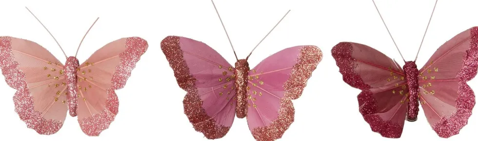 Intratuin kerstclip Papilo vlinder roze 13,5 x 10 x 3 cm 3 stuks