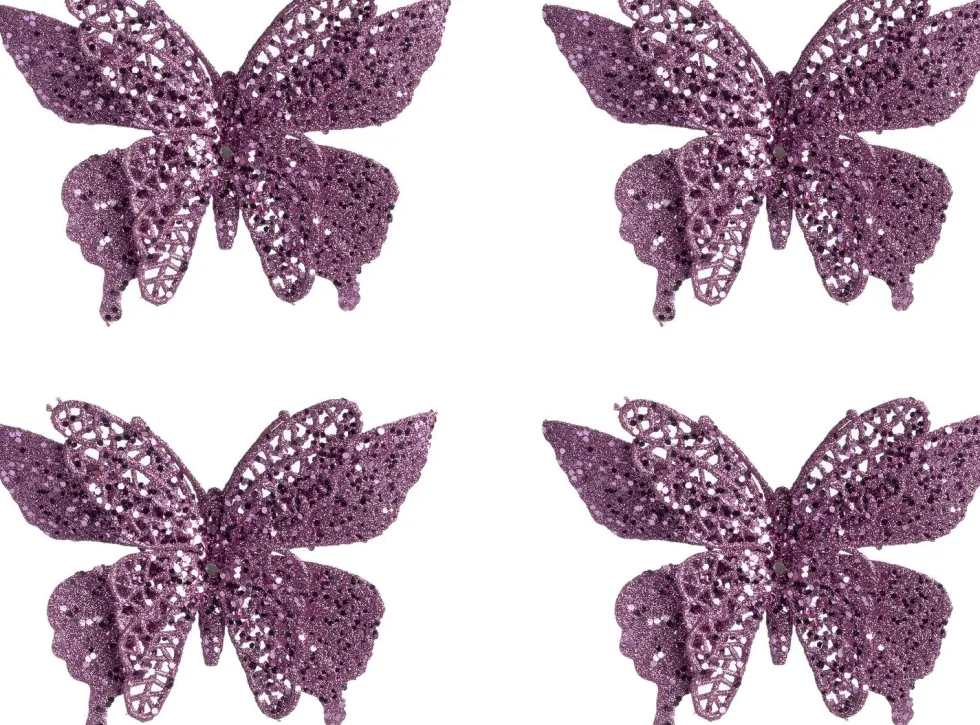 Intratuin kerstclip Phoenix vlinder lila 18 x 8 cm 4 stuks
