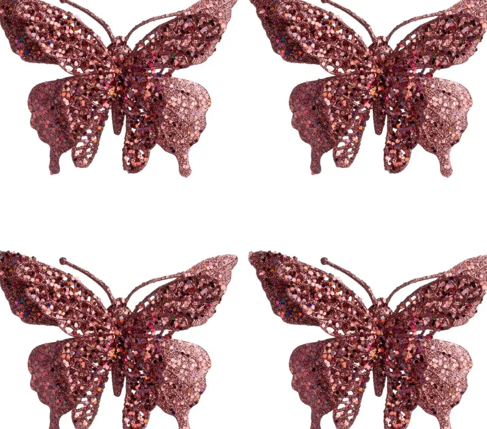 Intratuin kerstclip Phoenix vlinder roze 18 x 8 x 1 cm 4 stuks