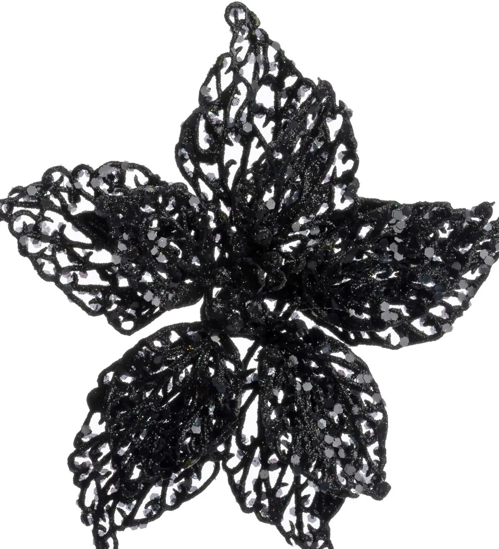 Intratuin kerstclip Phoenix bloem zwart D 20 H 5 cm