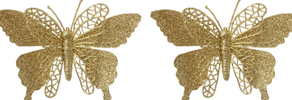 Intratuin kerstclip Siela vlinder goud 18 x 18 cm 2 stuks