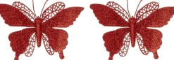 Intratuin kerstclip Siela vlinder rood 18 x 18 cm 2 stuks