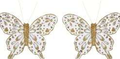 Intratuin kerstclip Yreka vlinder wit / goud 13 x 10 x 2 cm 2 stuks