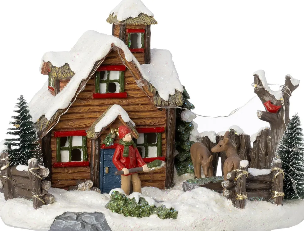 Intratuin kerstdorp boshuisje met herten 22,7 x 15 x 15,5 cm
