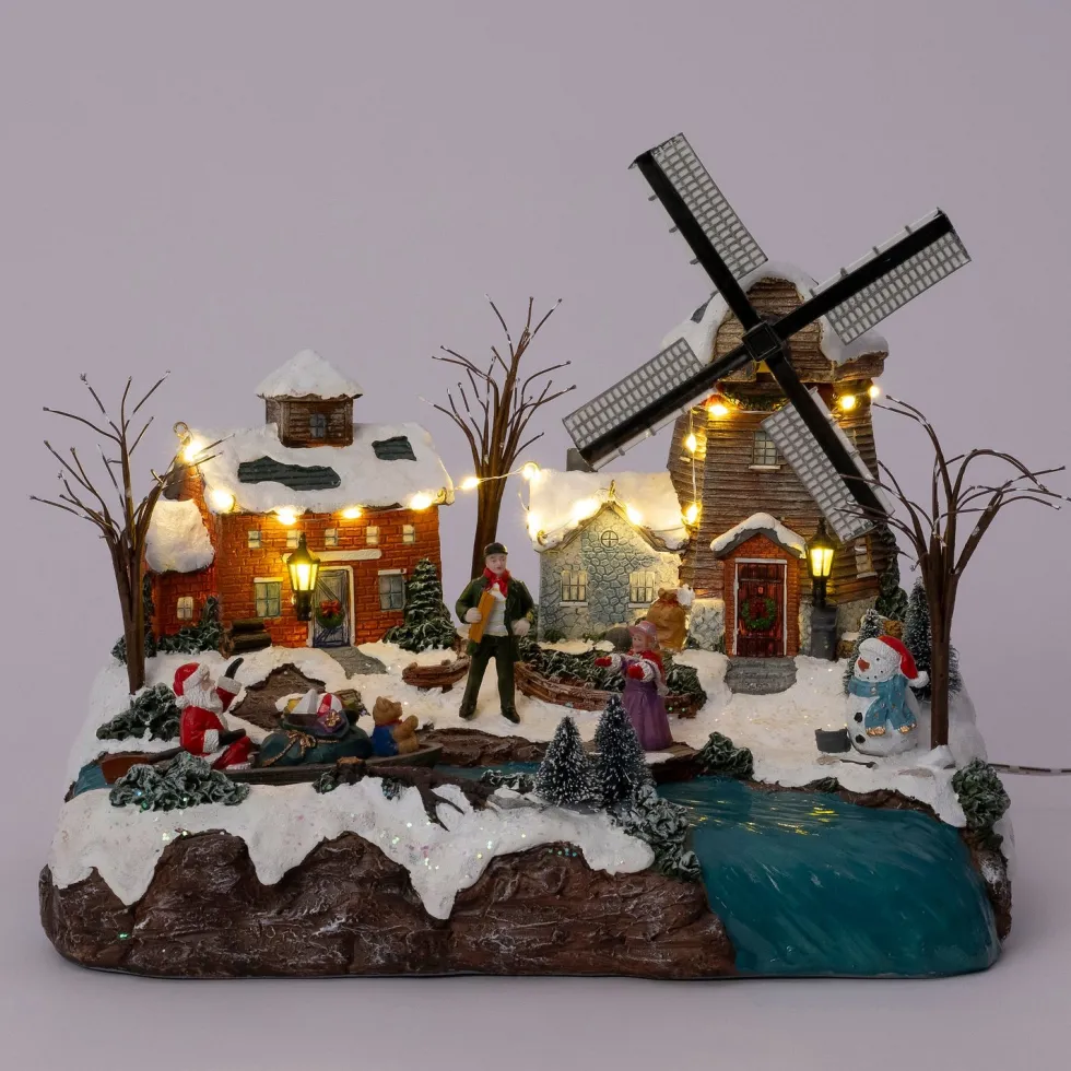 Intratuin kerstdorp huis met molen 31 x 22,5 x 25,5 cm