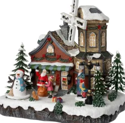 Intratuin kerstdorp huis met molen 28 x 22 x 25 cm