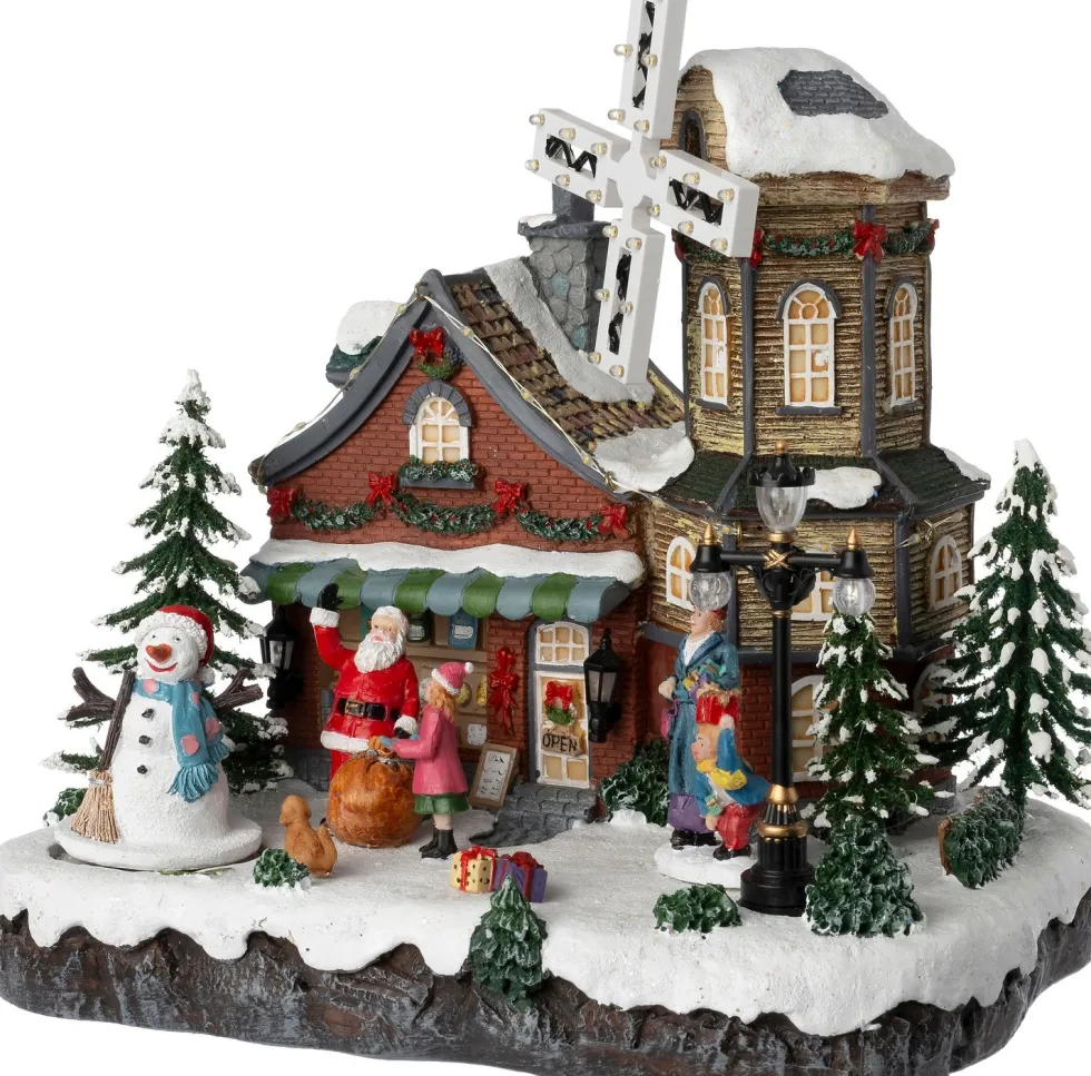 Intratuin kerstdorp huis met molen 28 x 22 x 25 cm