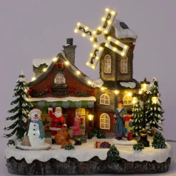 Intratuin kerstdorp huis met molen 28 x 22 x 25 cm