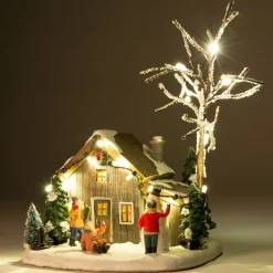 Intratuin kerstdorp kersthuis met boom 14 x 13,5 x 19 cm