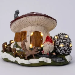 Intratuin kerstdorpminiatuur kabouter paddestoel 19,5 x 14,5 x 13,5 cm