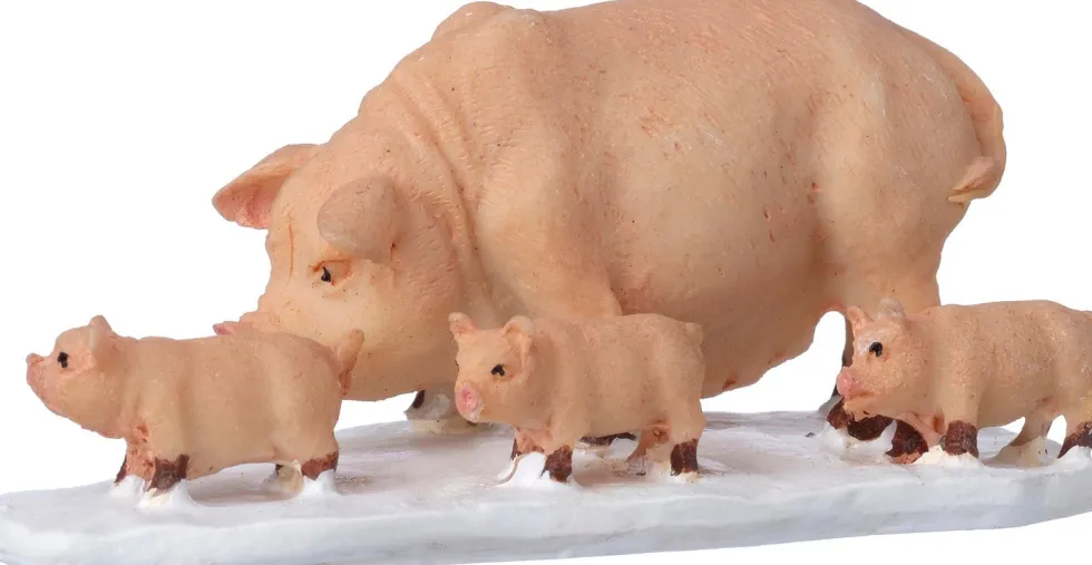 Intratuin kerstdorpminiatuur varken met biggen 6,6 x 3,1 x 2,8 cm