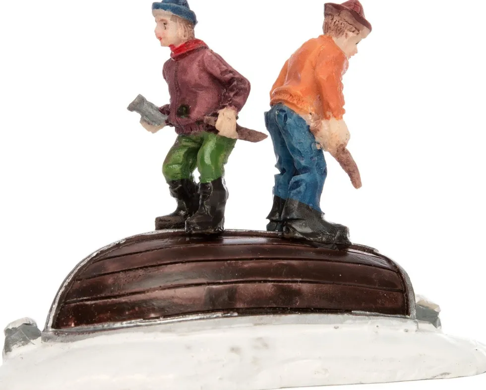 Intratuin kerstdorpminiatuur kinderen op boot 9 x 4 x 6,5 cm