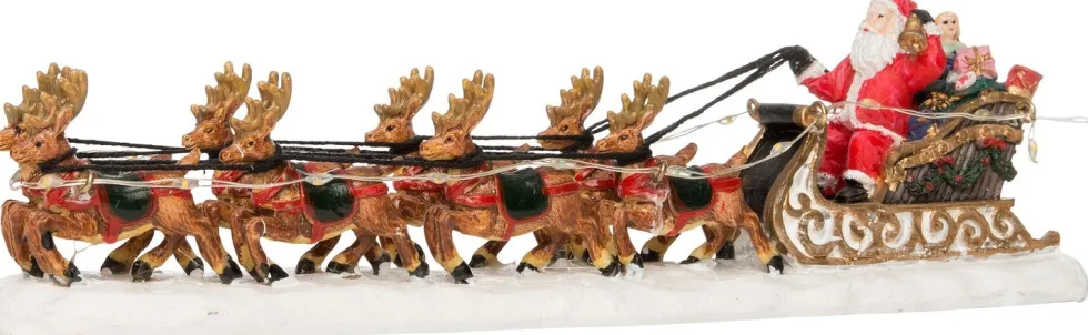 Intratuin kerstdorpminiatuur slee met kerstman en rendieren 23 x 5,5 x 6 cm