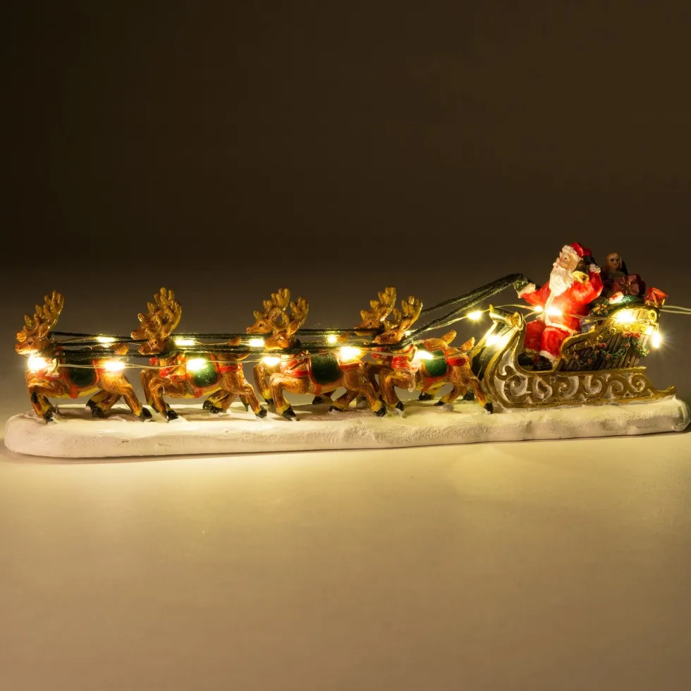 Intratuin kerstdorpminiatuur slee met kerstman en rendieren 23 x 5,5 x 6 cm