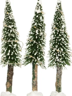 Intratuin kerstdorpminiatuur bomen met LED verlichting D 3,5 H 14 cm 3 stuks