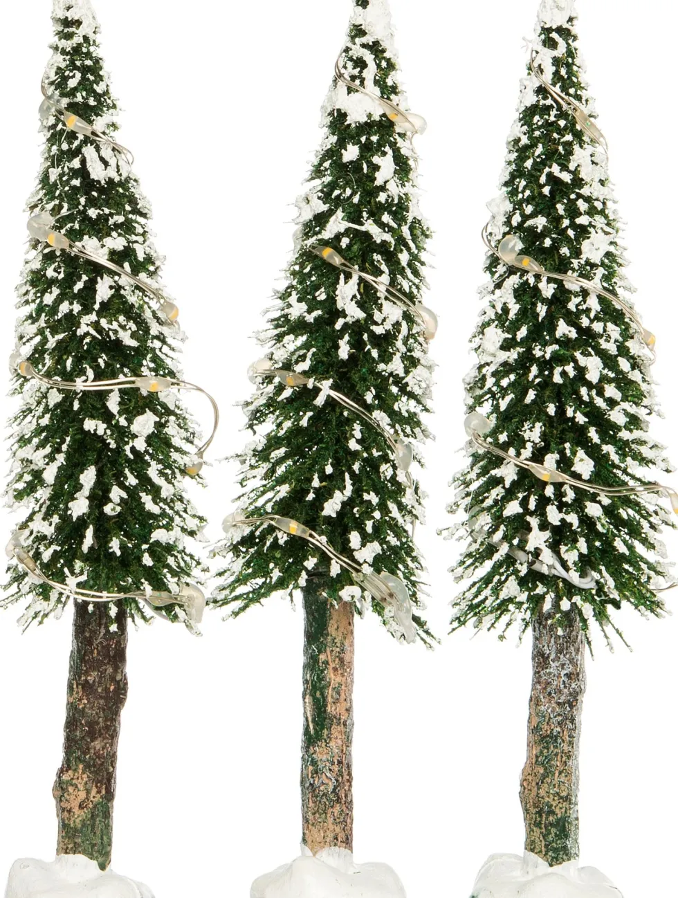 Intratuin kerstdorpminiatuur bomen met LED verlichting D 3,5 H 14 cm 3 stuks