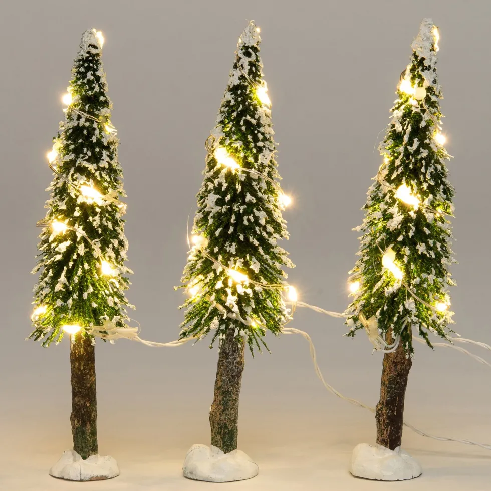 Intratuin kerstdorpminiatuur bomen met LED verlichting D 3,5 H 14 cm 3 stuks