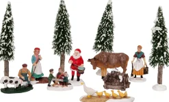Intratuin kerstdorpminiatuur kerstman met boederijdieren 22,5 x 9 x 39 cm 12-delig