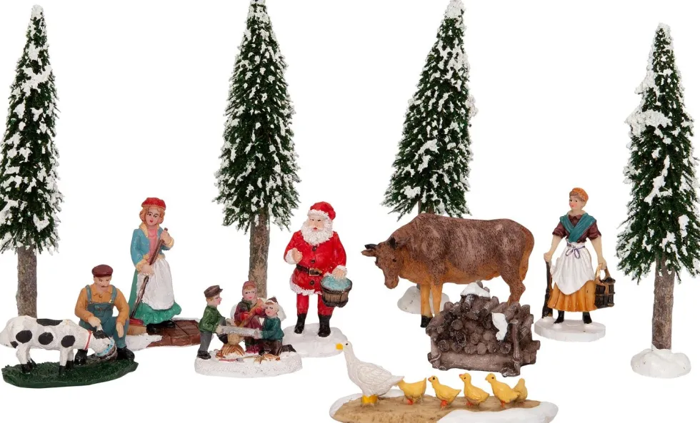 Intratuin kerstdorpminiatuur kerstman met boederijdieren 22,5 x 9 x 39 cm 12-delig