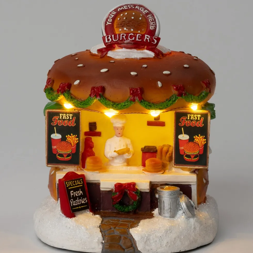 Intratuin kerstdorpminiatuur hamburgerkraam 12 x 12,5 x 15 cm