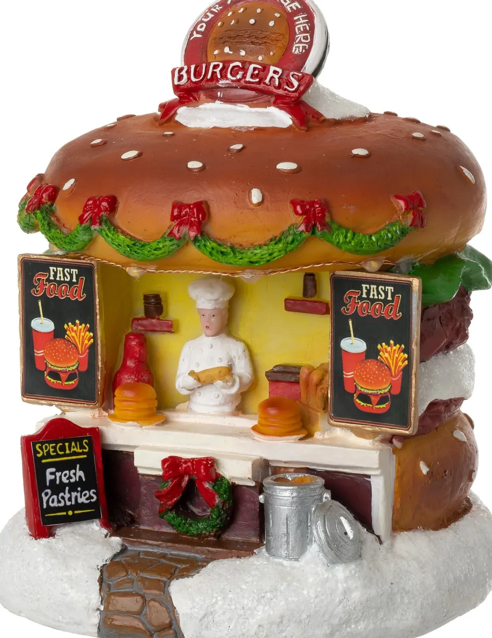 Intratuin kerstdorpminiatuur hamburgerkraam 12 x 12,5 x 15 cm