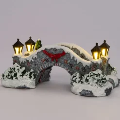 Intratuin kerstdorpminiatuur stenen brug met lantaarns 16,5 x 8,5 x 6,5 cm