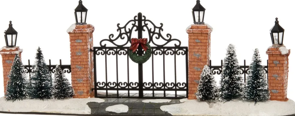 Intratuin kerstdorpminiatuur poort met krans 24,5 x 6,5 x 8,5 cm