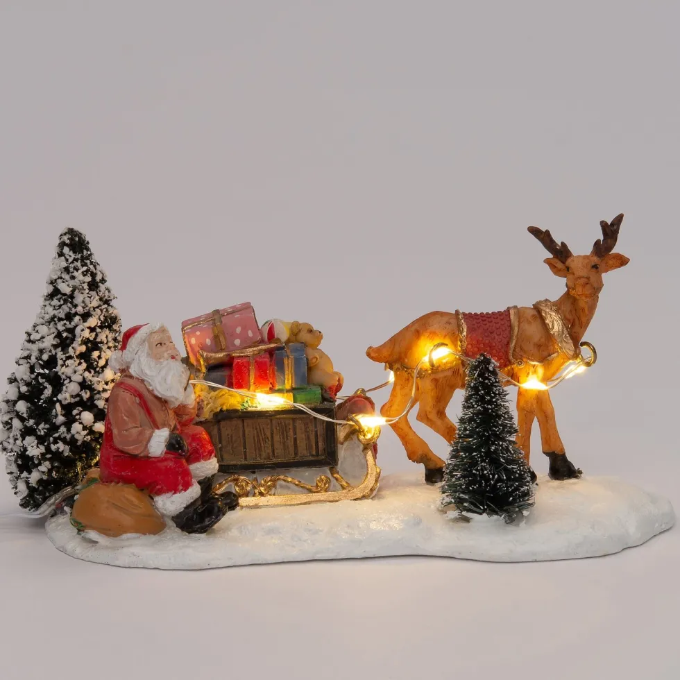 Intratuin kerstdorpminiatuur rendier slee multi 15 x 7 x 7 cm