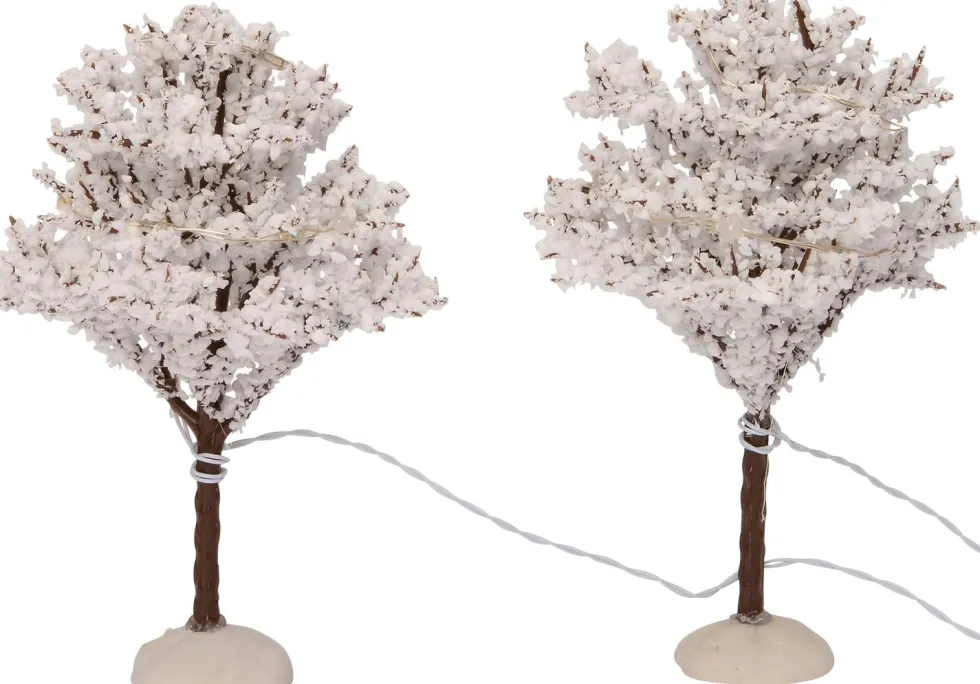 Intratuin kerstdorpminiatuur bomen 24 lampjes warm wit 8 x 8 x 12 cm 2 stuks