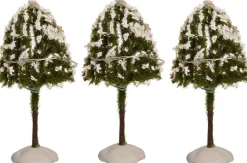 Intratuin kerstdorpminiatuur boom met warm wit LED verlichting D 6 H 10 cm 3 stuks