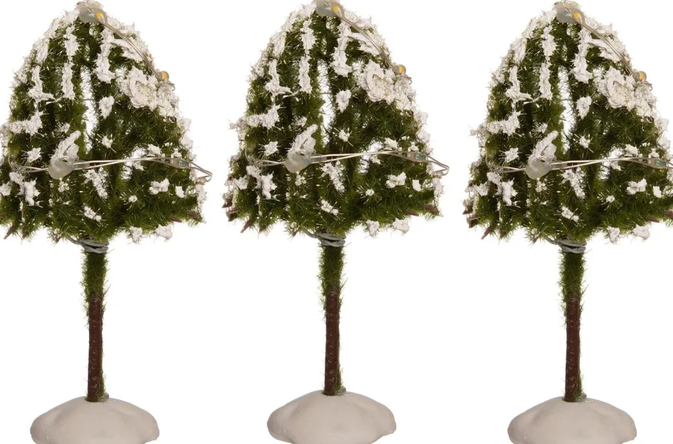 Intratuin kerstdorpminiatuur boom met warm wit LED verlichting D 6 H 10 cm 3 stuks