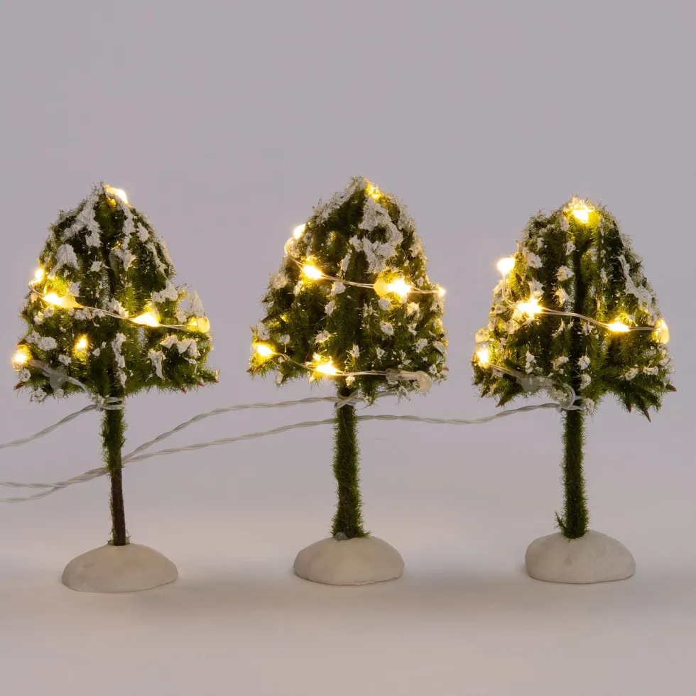 Intratuin kerstdorpminiatuur boom met warm wit LED verlichting D 6 H 10 cm 3 stuks