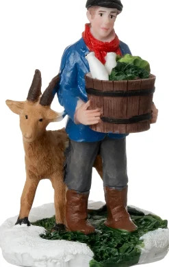 Intratuin kerstdorpminiatuur boer met geit 4,5 x 4,5 x 6,5 cm