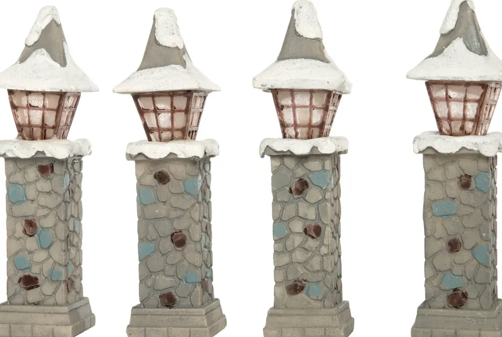 Intratuin kerstdorpminiatuur pilaar met lamp 2 x 2 x 8 cm