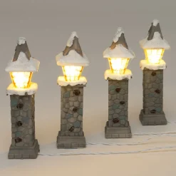 Intratuin kerstdorpminiatuur pilaar met lamp 2 x 2 x 8 cm