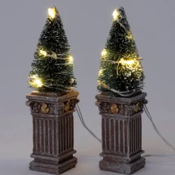 Intratuin kerstdorpminiatuur kerstboom in pot 2,1 x 2,1 x 9,5 cm 2 stuks