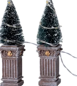 Intratuin kerstdorpminiatuur kerstboom in pot 2,1 x 2,1 x 9,5 cm 2 stuks