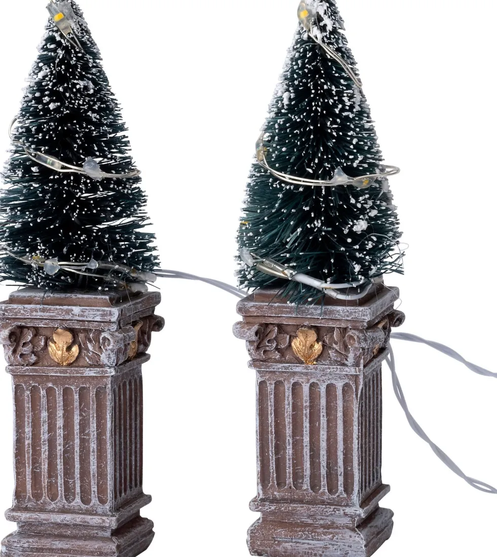 Intratuin kerstdorpminiatuur kerstboom in pot 2,1 x 2,1 x 9,5 cm 2 stuks