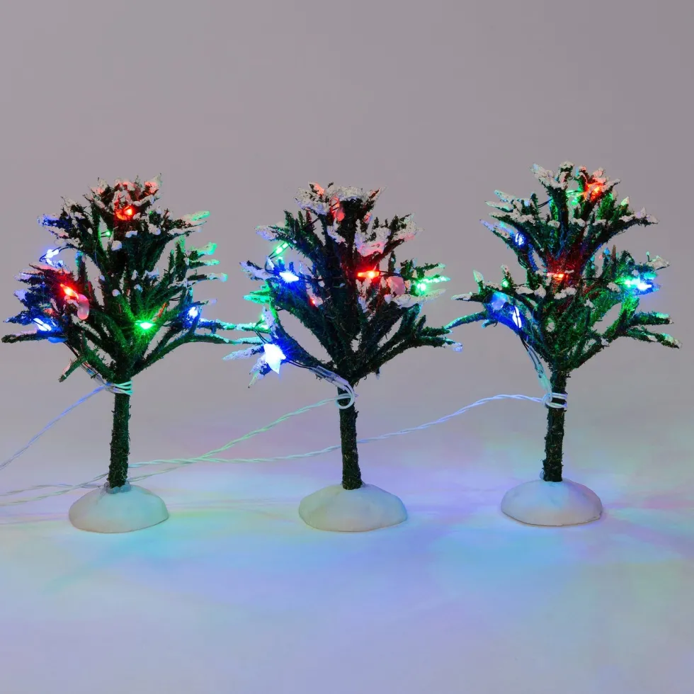 Intratuin kerstdorpminiatuur boom met gekleurde LED verlichting D 6 H 10 cm 3 stuks