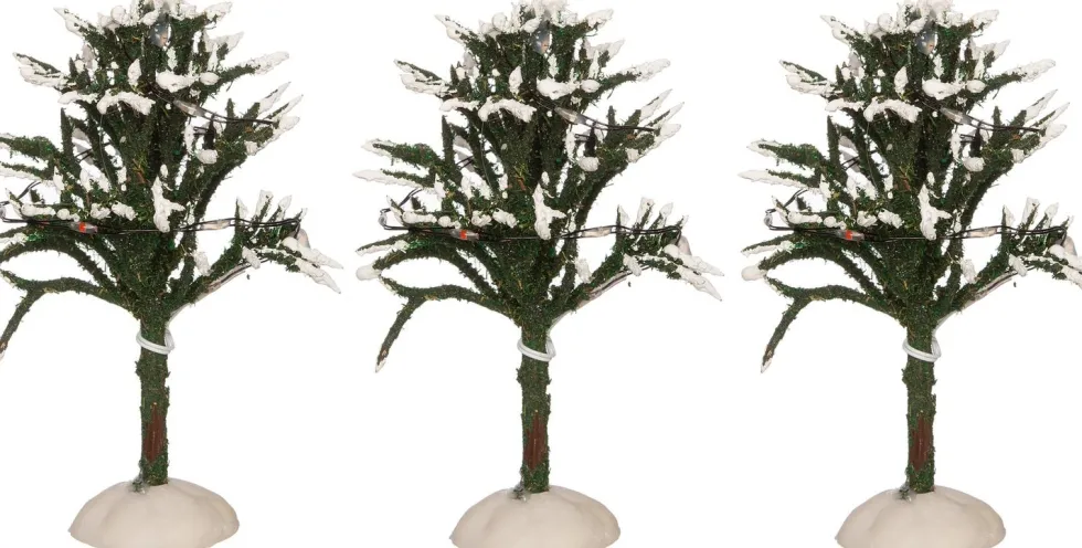 Intratuin kerstdorpminiatuur boom met gekleurde LED verlichting D 6 H 10 cm 3 stuks