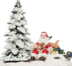 Intratuin kerstdorpminiatuur kerstman bij boom 13 x 9 x 12 cm