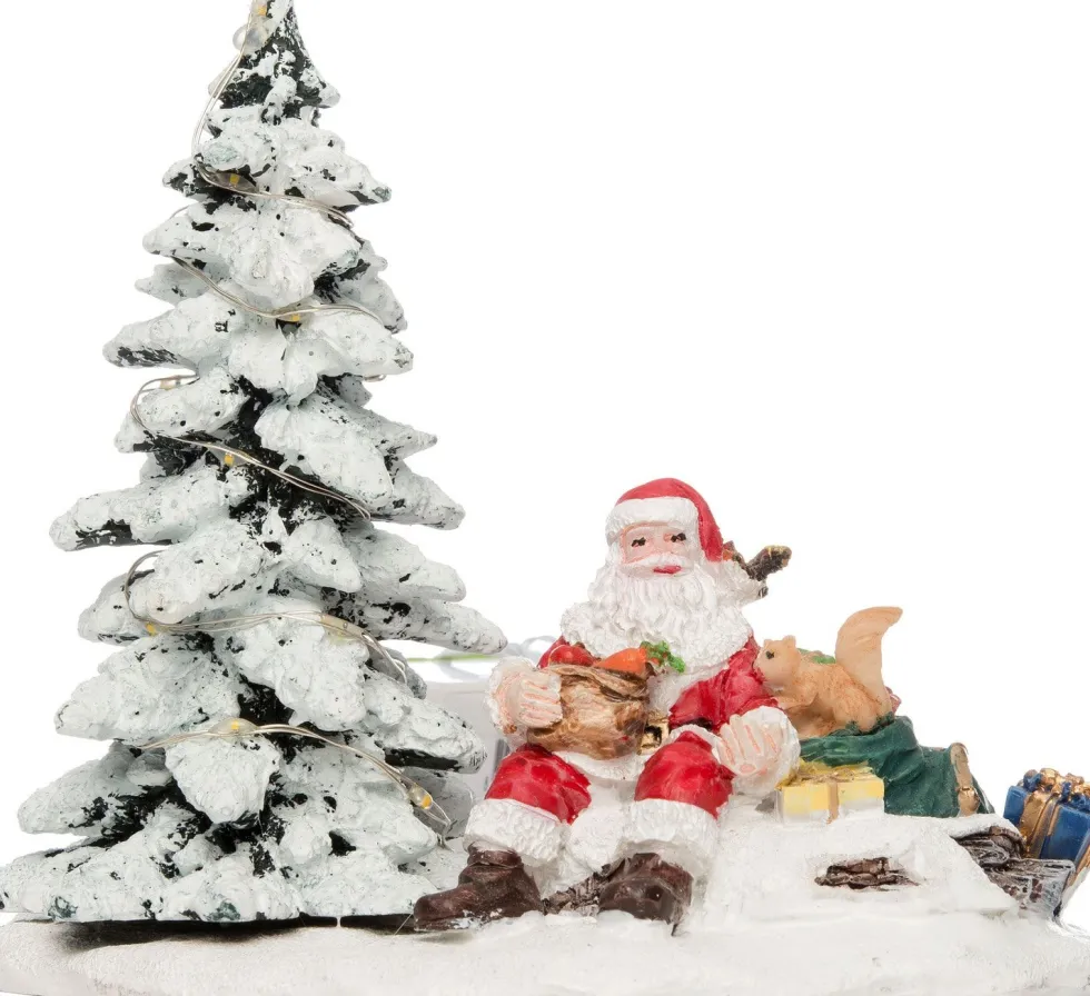 Intratuin kerstdorpminiatuur kerstman bij boom 13 x 9 x 12 cm
