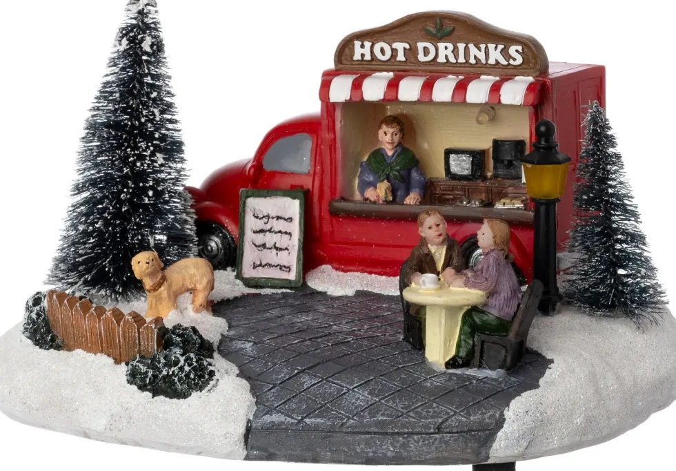Intratuin kerstdorpminiatuur hot drinks truck (drankkraam) 16,3 x 13 x 20,8 cm